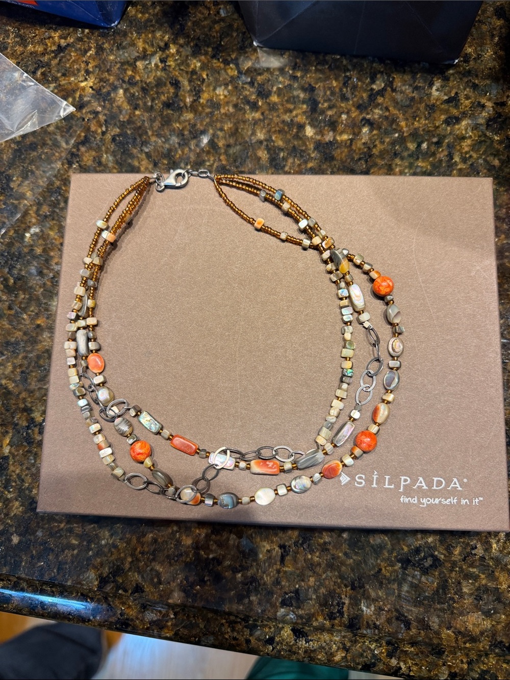 Silpada Multi-Strand Necklace with Orange and Brown Beads